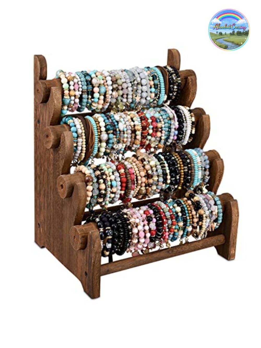 Wooden 4 Tier Jewelry Bracelet Display Stand Bangle Scrunchie Organizer